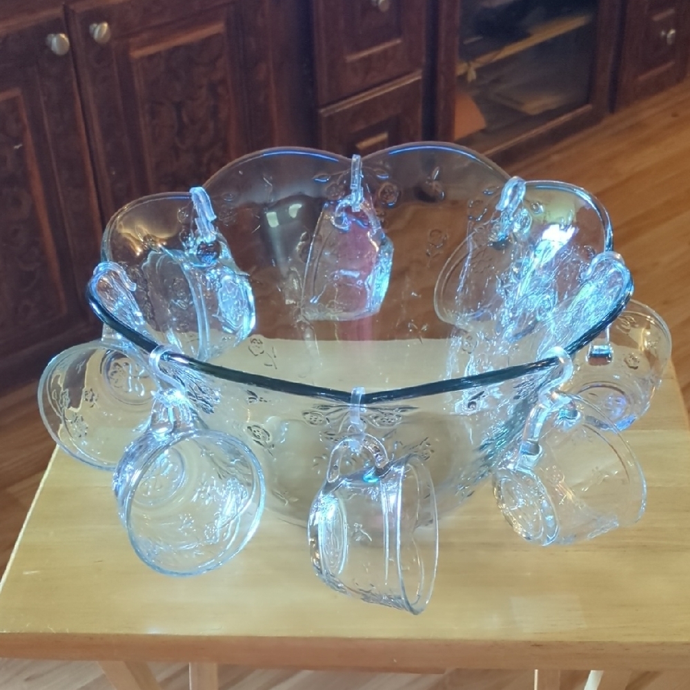 Clear Glass Punch Bowl Set with Cups